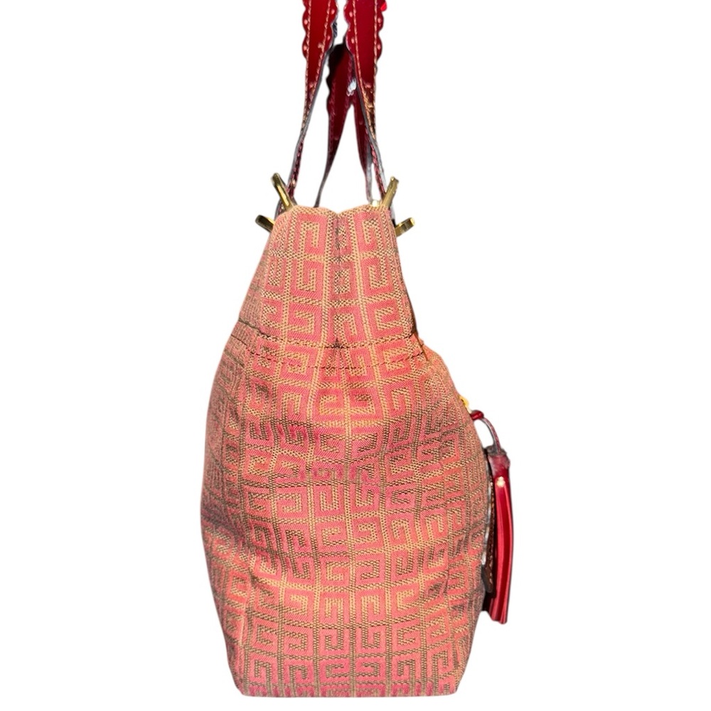 Givenchy Monogram Jacquard Red Burgundy Bag With Tassels & Patent Leather Straps - Picture 4 of 10